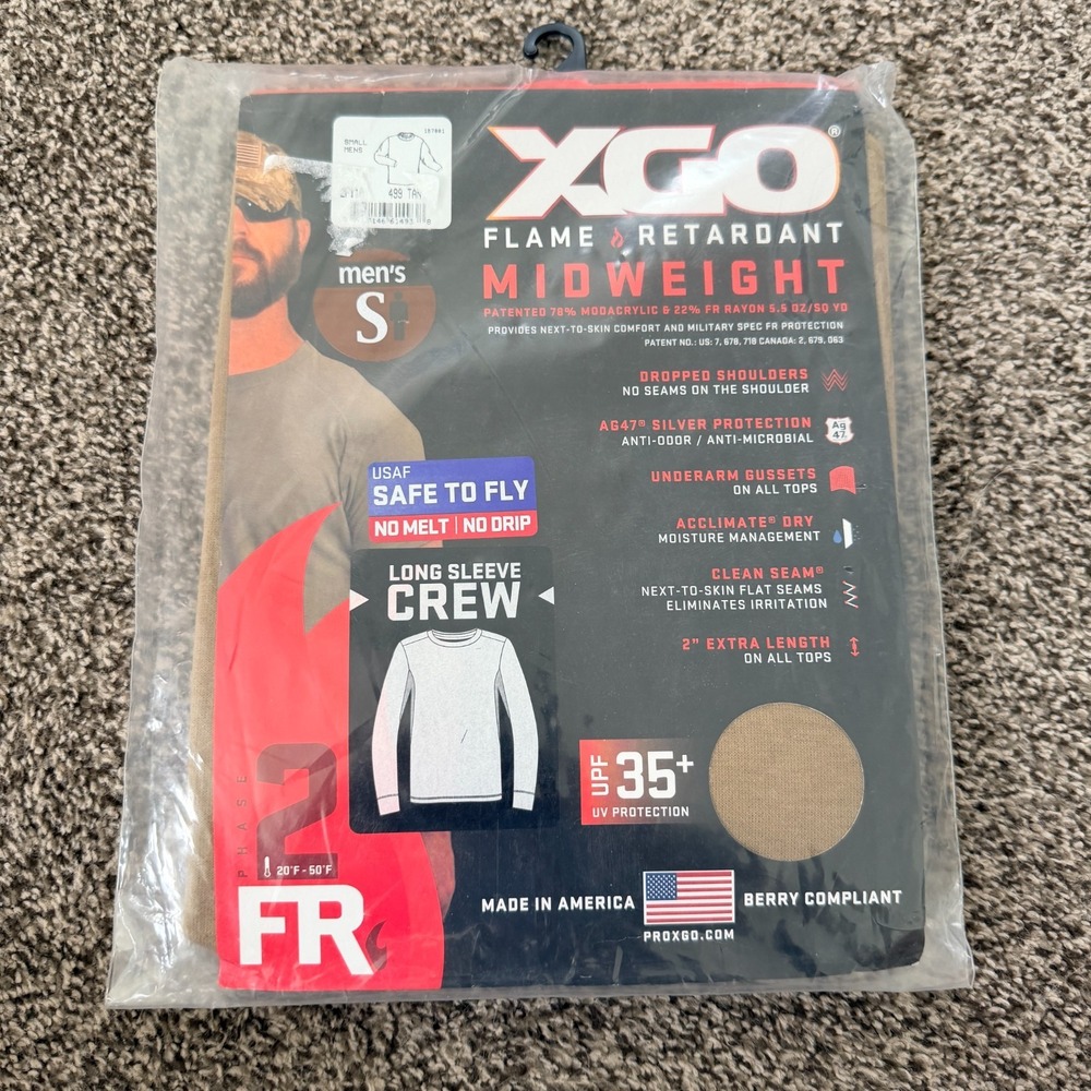 XGO Flame Retardant Midweight Men's T-Shirt Size Small UPF 35+ Brown Military